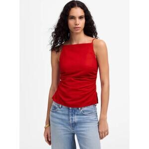 Madewell NWT Women’s Festival Red Ruched Linen Blend Squareneck Tank size 0